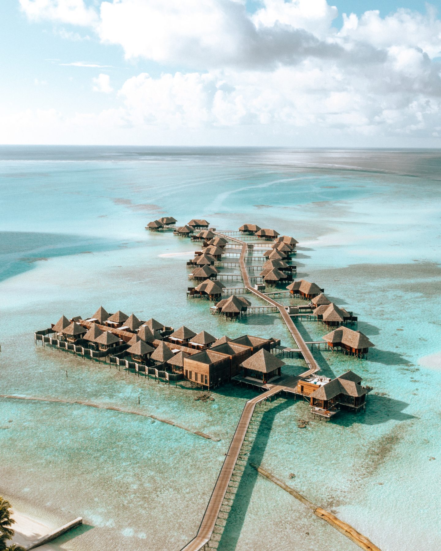 Aerial view of Conrad Rangali Island Resort in the Maldives